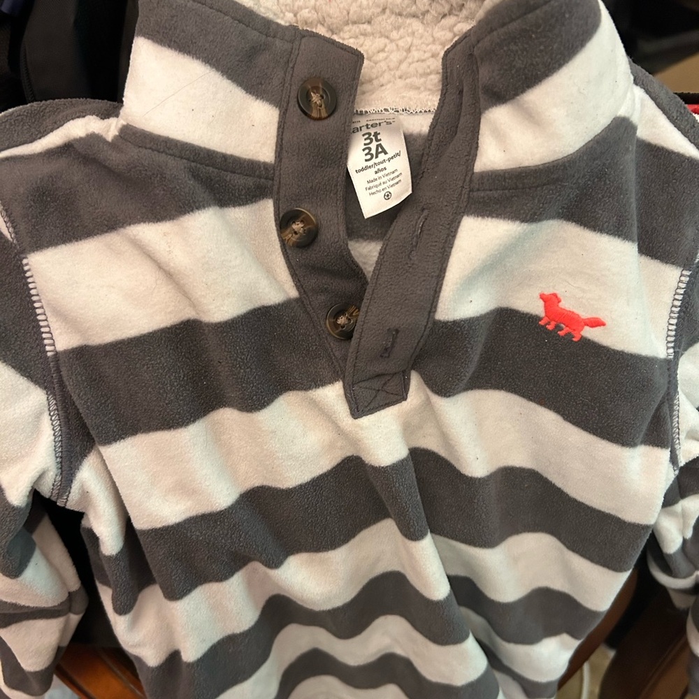 Carter's Gray and White Striped Hoodie with Red Accent